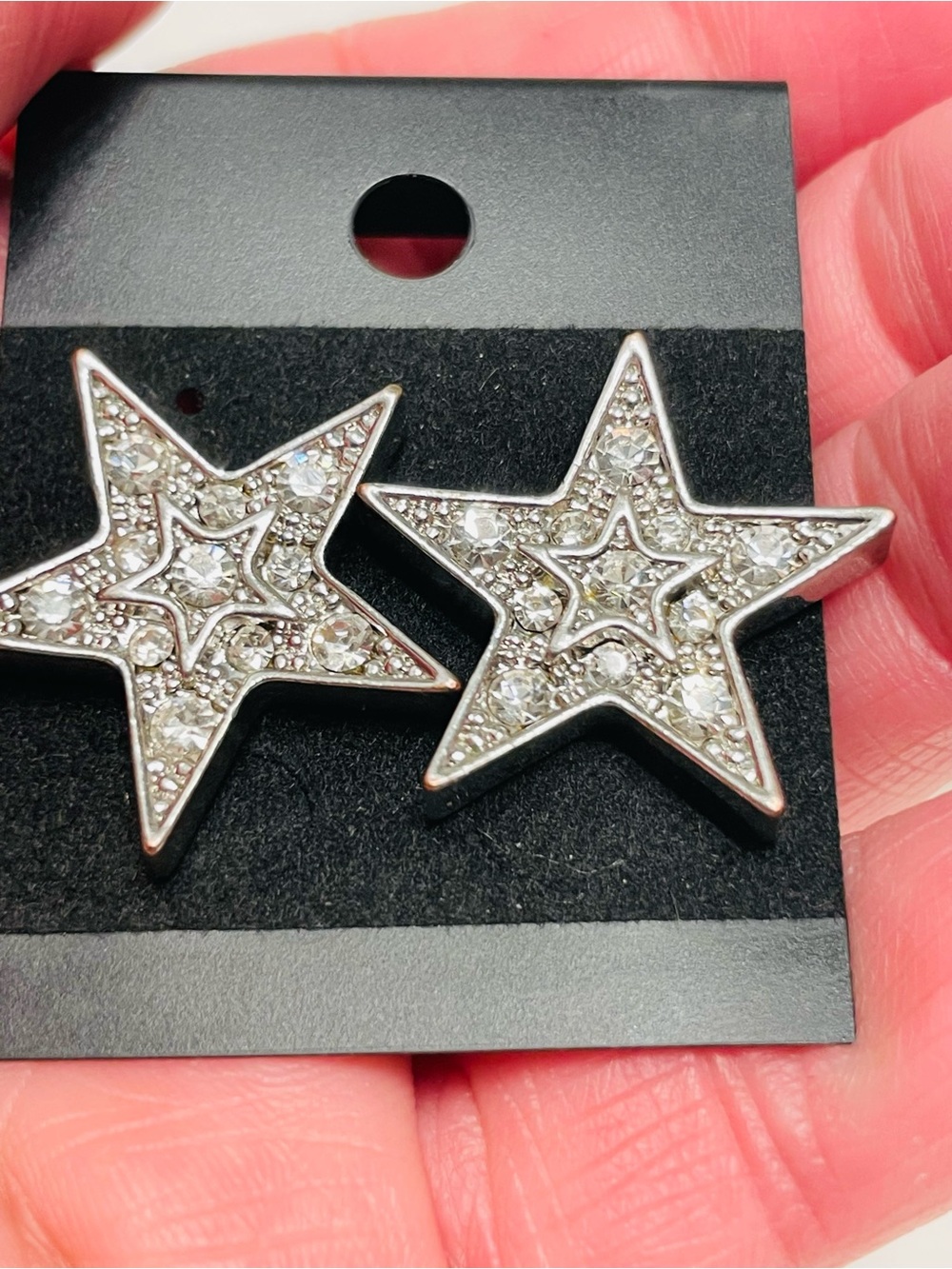 Rhinestone Star Stud Earrings - Silver Tone